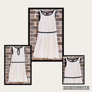 •Short Lace Dress ~ Faux Leather Trim•